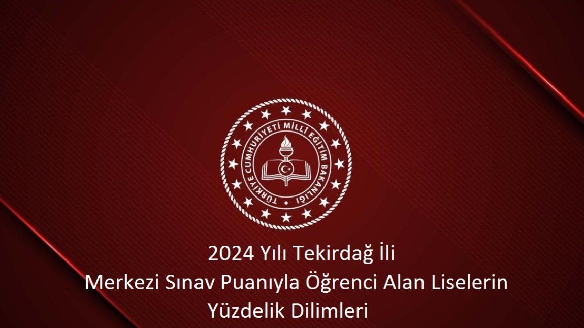 2024 Yılı Tekirdağ İli Merkezi Sınav Puanı ile Öğrenci Alan Liselerin Yüzdelik Dilimleri